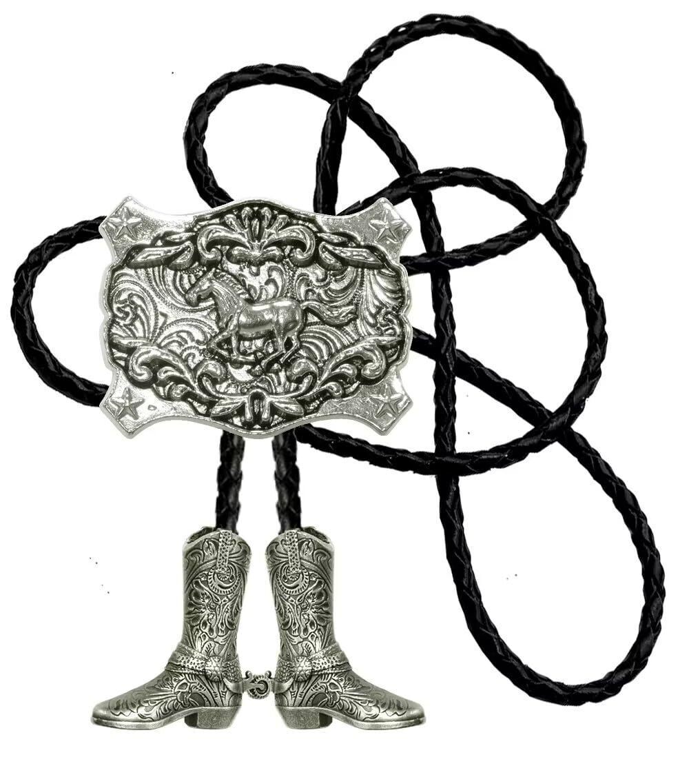 3139 Bolo Tie with Western Cowboy Hat Saddle And Knight Boots Style Genuine